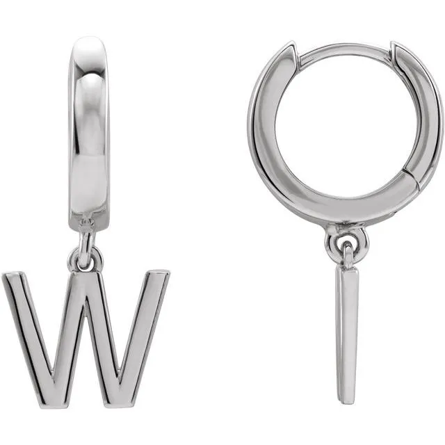 TreasureFineJewelers Sterling Silver Initial W Hinged Huggie Earring Earrings