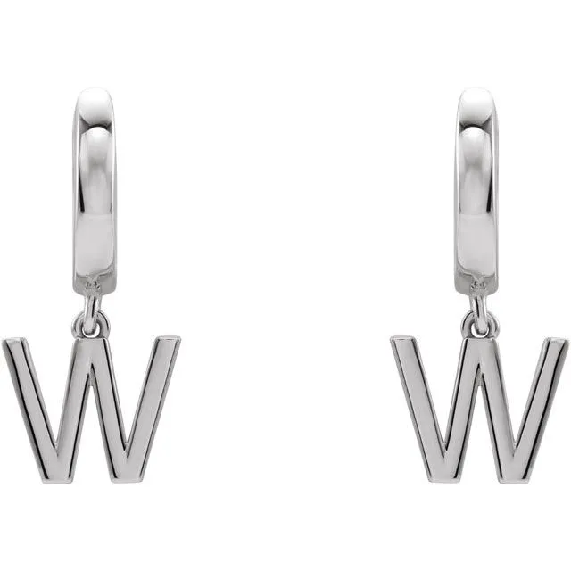 TreasureFineJewelers Sterling Silver Initial W Hinged Huggie Earring Earrings