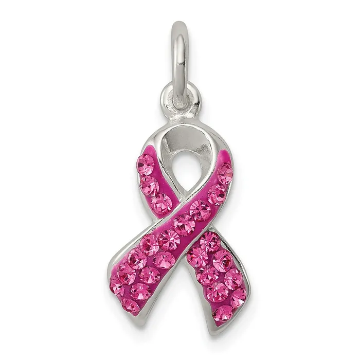 TreasureFineJewelers Sterling Silver Stellux Crystal Pink Awareness Ribbon Pendant Necklaces TreasureFineJewelers Sterling Silver Stellux Crystal Pink Awareness Ribbon Pendant Necklaces