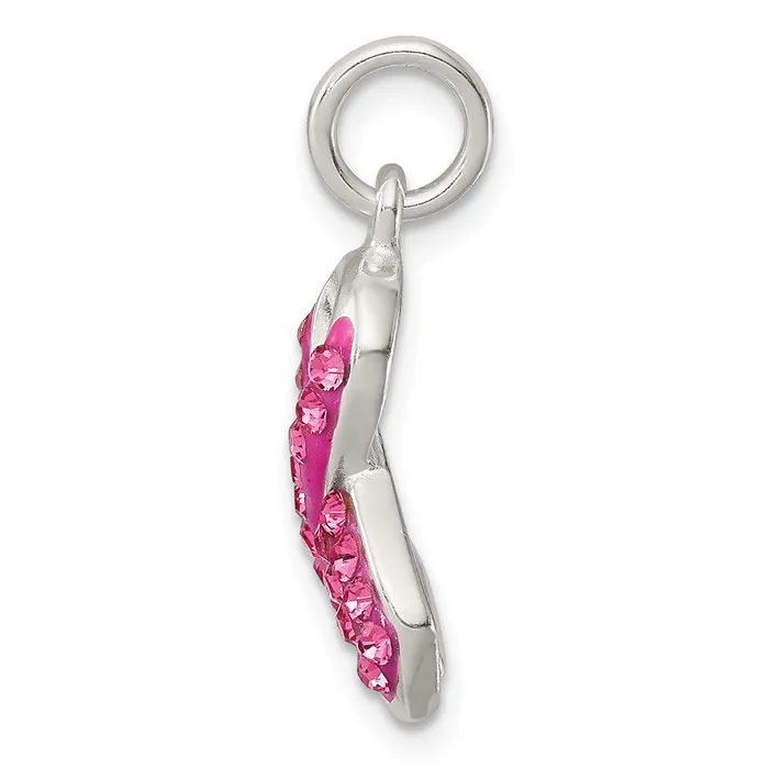TreasureFineJewelers Sterling Silver Stellux Crystal Pink Awareness Ribbon Pendant Necklaces