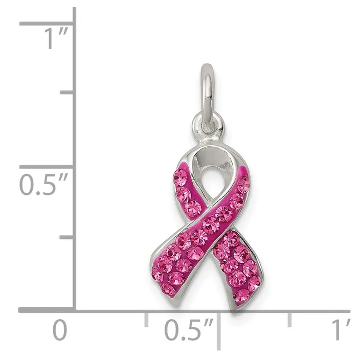 TreasureFineJewelers Sterling Silver Stellux Crystal Pink Awareness Ribbon Pendant Necklaces