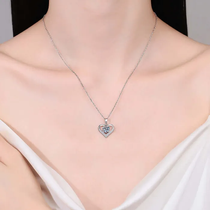 Trendolla Jewelry Beating Heart Sweet Moissanite Heart Necklace Necklaces