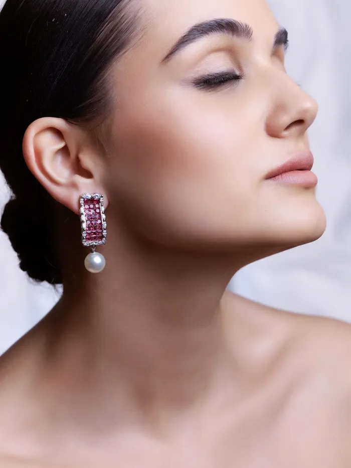 Curio Cottage Earrings Drop of Pink CZ Earrings