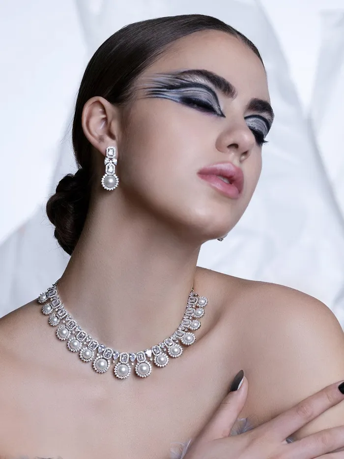 Pearl Garland CZ Necklace Set Curio Cottage Necklaces