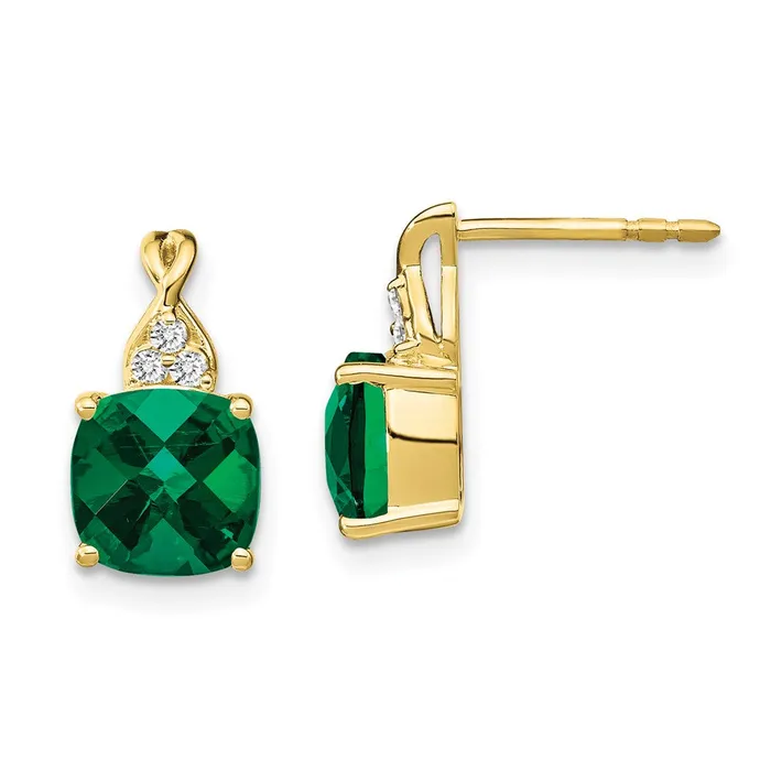 10k Checkerboard Created Emerald and Diamond EarringsWBCEM4393CEM0061YA WB Choice Jewelry Earrings