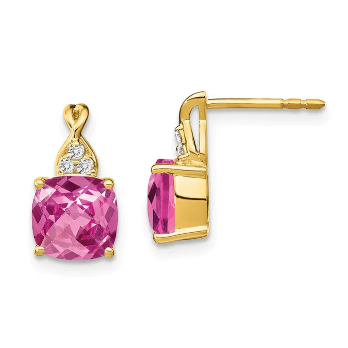 14k Checkerboard Created Pink Sapphire and Diamond EarringsWBCEM4393CPS006YA WB Choice Jewelry Earrings