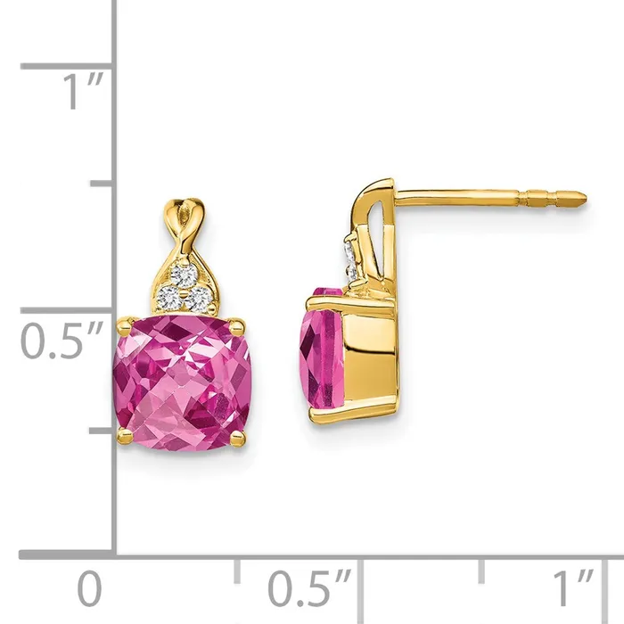 14k Checkerboard Created Pink Sapphire and Diamond EarringsWBCEM4393CPS006YA WB Choice Jewelry Earrings 14k Checkerboard Created Pink Sapphire and Diamond EarringsWBCEM4393CPS006YA WB Choice Jewelry Earrings
