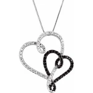14K White Black Rhodium Plated 12 CTW Black White Diamond Double Heart 18 Necklace69472100PSTWBC WB Choice Jewelry Necklaces 14K White Black Rhodium Plated 12 CTW Black White Diamond Double Heart 18 Necklace69472100PSTWBC WB Choice Jewelry Necklaces