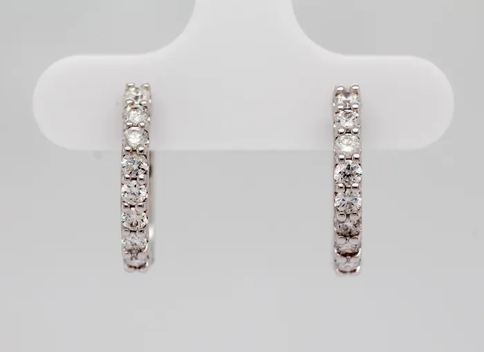 14KW 60 CTTW DIAMOND SHARED PRONG SMALL HOOP EARRINGS ARYAS COLLECTION INC Earrings