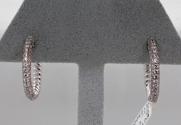 ARYAS COLLECTION INC Earrings 14KW 100 Cttw 3 Row Diamond Rope Hoop Earrings
