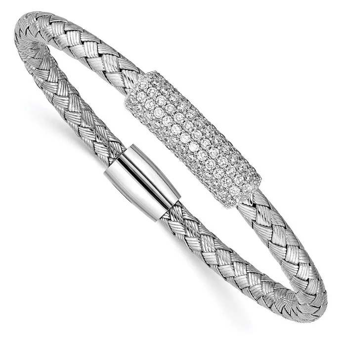 Bracelets WB Choice Jewelry Sterling Silver Polished Rhodiumplated CZ Magnetic Mesh BraceletWBCQB953 Bracelets WB Choice Jewelry Sterling Silver Polished Rhodiumplated CZ Magnetic Mesh BraceletWBCQB953