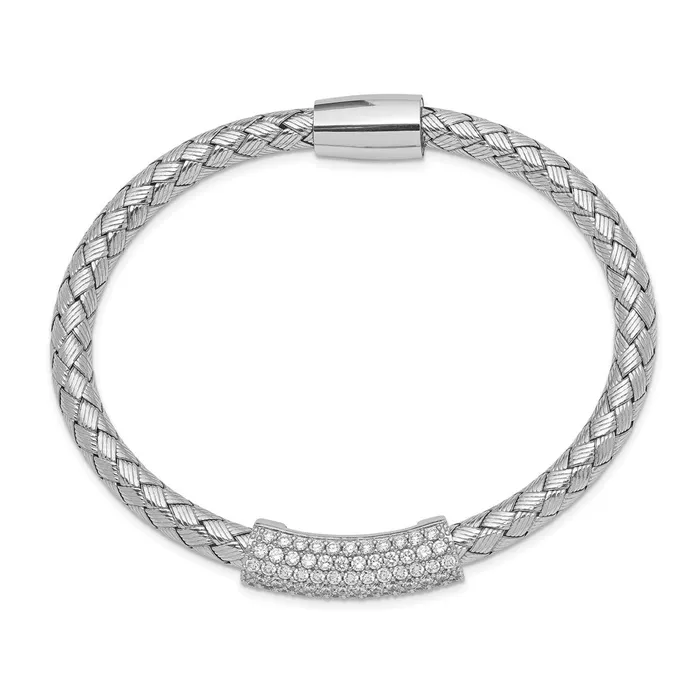 Bracelets WB Choice Jewelry Sterling Silver Polished Rhodiumplated CZ Magnetic Mesh BraceletWBCQB953 Bracelets WB Choice Jewelry Sterling Silver Polished Rhodiumplated CZ Magnetic Mesh BraceletWBCQB953