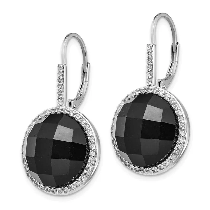 Cheryl M SS Rhod Plated CZ Onyx Checkerboard Cut Leverback EarringsWBCQCM751 WB Choice Jewelry Earrings Cheryl M SS Rhod Plated CZ Onyx Checkerboard Cut Leverback EarringsWBCQCM751 WB Choice Jewelry Earrings