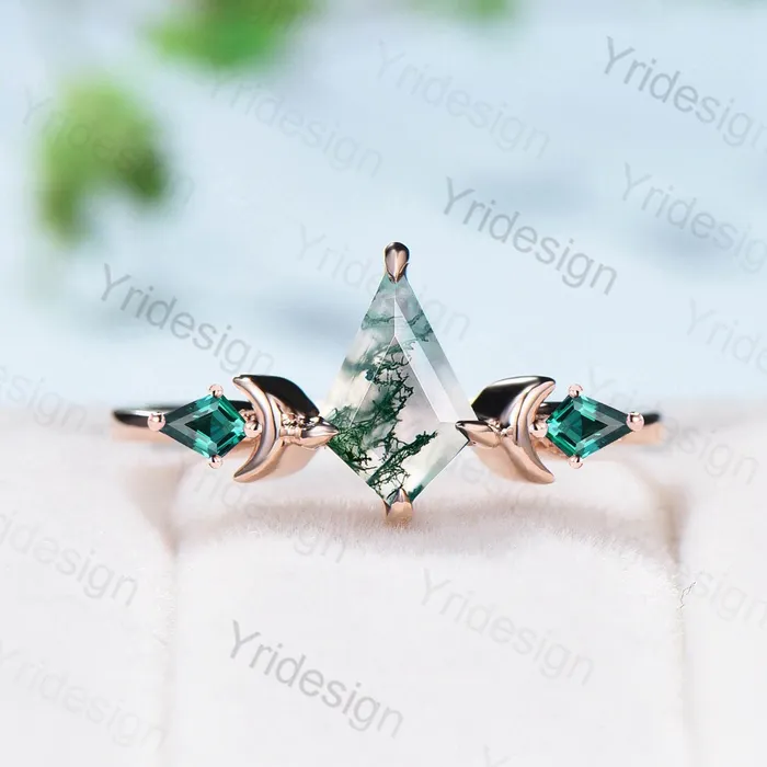 Dainty Kite Cut Moss Agate Engagement Ring Vintage Moon Green Agate Kite Emerald Wedding Ring For Women Rose Gold Art Deco Promise Ring PENFINE Rings Dainty Kite Cut Moss Agate Engagement Ring Vintage Moon Green Agate Kite Emerald Wedding Ring For Women Rose Gold Art Deco Promise Ring PENFINE Rings