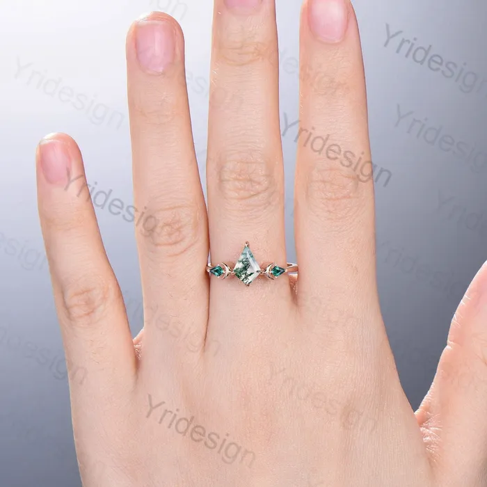 Dainty Kite Cut Moss Agate Engagement Ring Vintage Moon Green Agate Kite Emerald Wedding Ring For Women Rose Gold Art Deco Promise Ring PENFINE Rings Dainty Kite Cut Moss Agate Engagement Ring Vintage Moon Green Agate Kite Emerald Wedding Ring For Women Rose Gold Art Deco Promise Ring PENFINE Rings