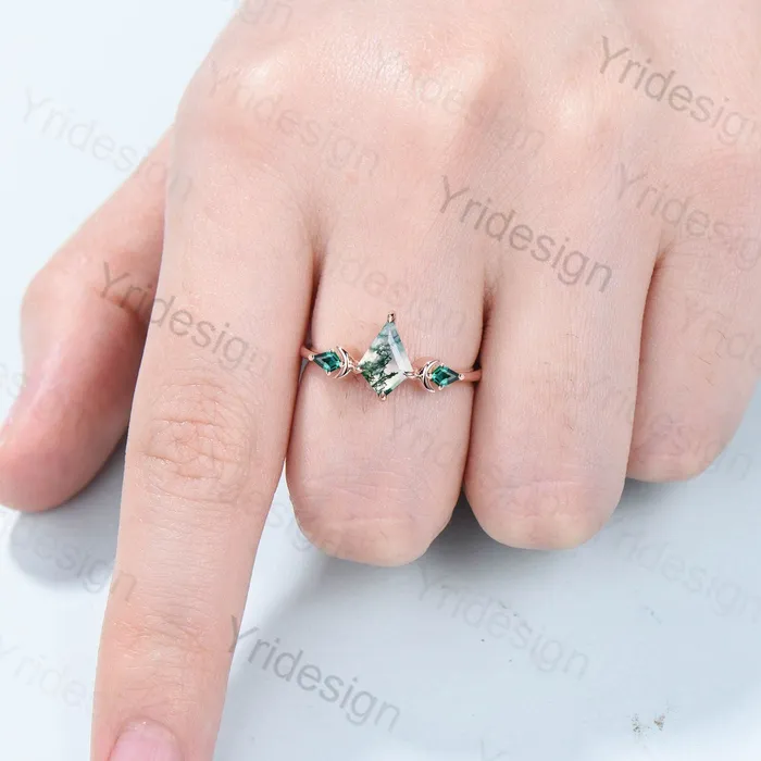 Dainty Kite Cut Moss Agate Engagement Ring Vintage Moon Green Agate Kite Emerald Wedding Ring For Women Rose Gold Art Deco Promise Ring PENFINE Rings Dainty Kite Cut Moss Agate Engagement Ring Vintage Moon Green Agate Kite Emerald Wedding Ring For Women Rose Gold Art Deco Promise Ring PENFINE Rings