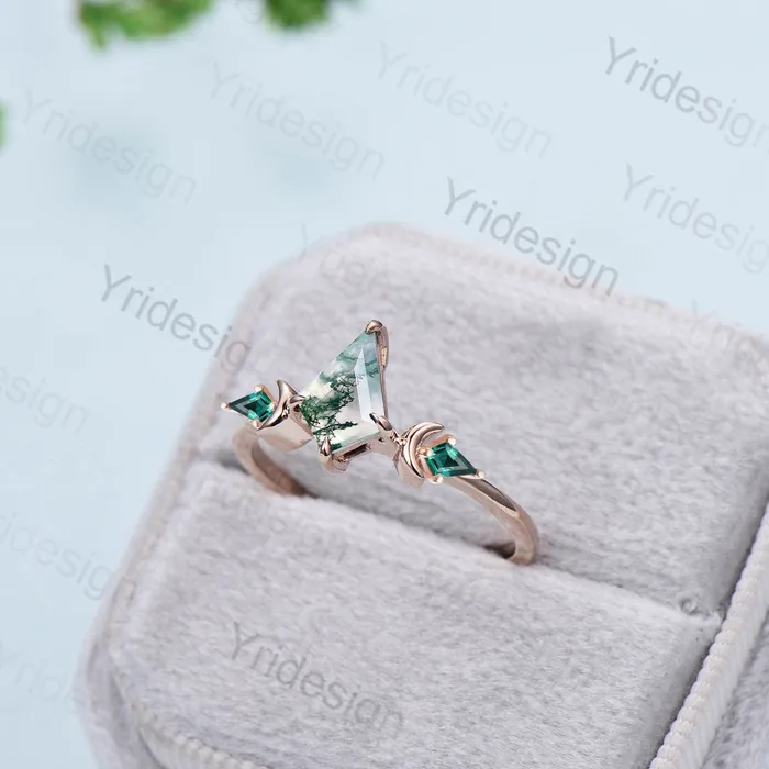 Dainty Kite Cut Moss Agate Engagement Ring Vintage Moon Green Agate Kite Emerald Wedding Ring For Women Rose Gold Art Deco Promise Ring PENFINE Rings Dainty Kite Cut Moss Agate Engagement Ring Vintage Moon Green Agate Kite Emerald Wedding Ring For Women Rose Gold Art Deco Promise Ring PENFINE Rings