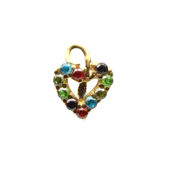 Earrings Cute Ethnic Heart 14k Real Gold CZ Corkscrew Nose Stud 24g Karizma Jewels