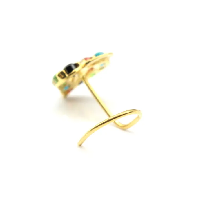 Earrings Cute Ethnic Heart 14k Real Gold CZ Corkscrew Nose Stud 24g Karizma Jewels