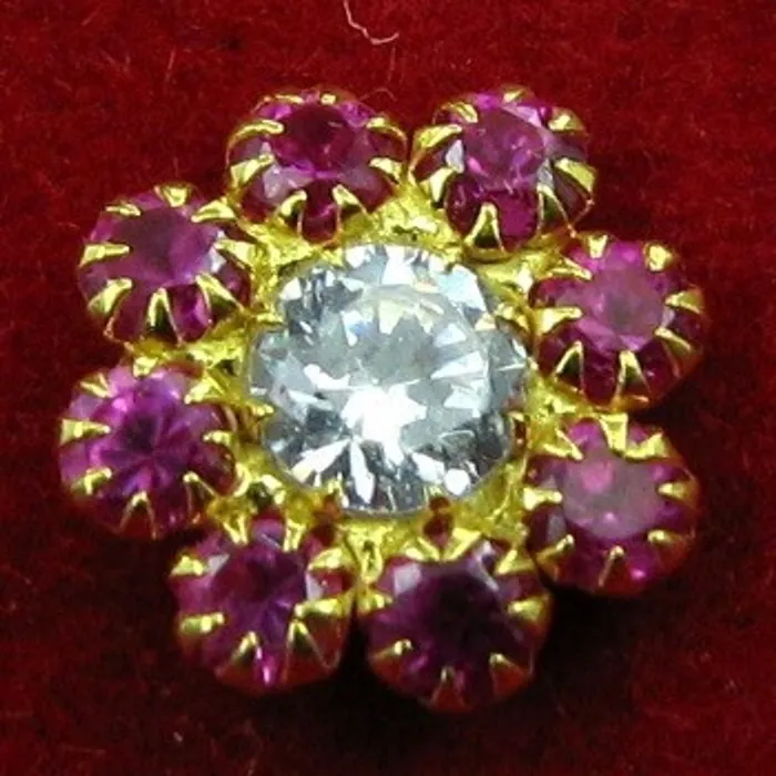 Earrings Indian Style Designer Red CZ Body Piercing Jewelry Nose stud Pin Solid Real 14k Yellow Gold Karizma Jewels