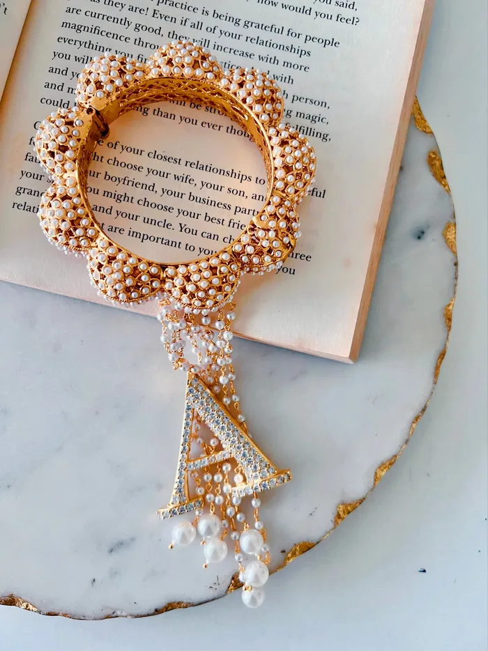 Earrings PRERTO ECOMMERCE PRIVATE LIMITED Amimam Golden Pearl Iniziale Bangle