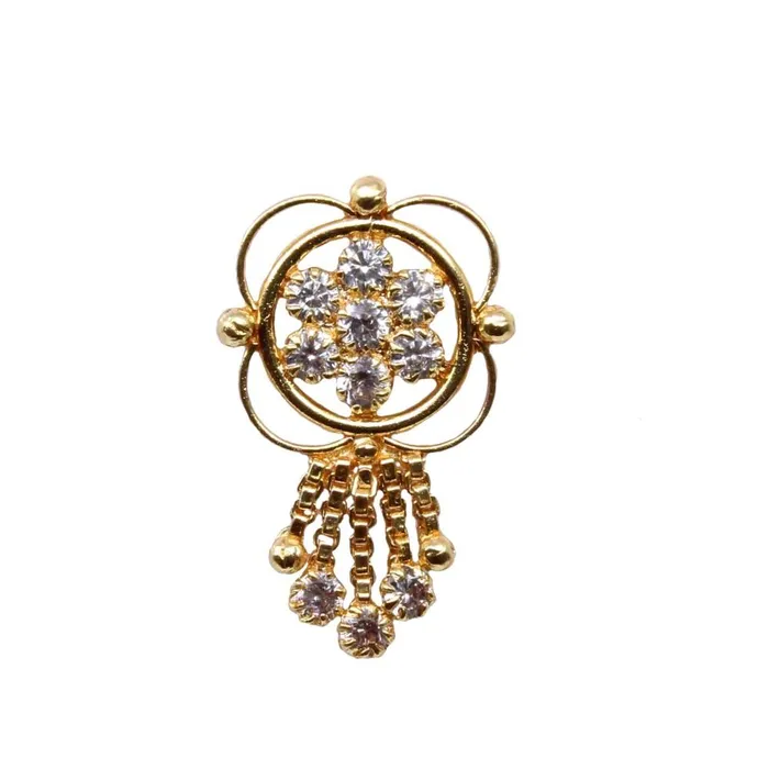 Earrings Statement Dangle Gold Plated Indian Nose Stud White CZ Push Pin Karizma Jewels
