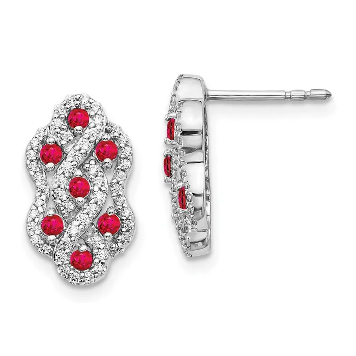 Earrings WB Choice Jewelry 14k White Gold Diamond and Ruby Fancy EarringsWBCEM3845RU035WA