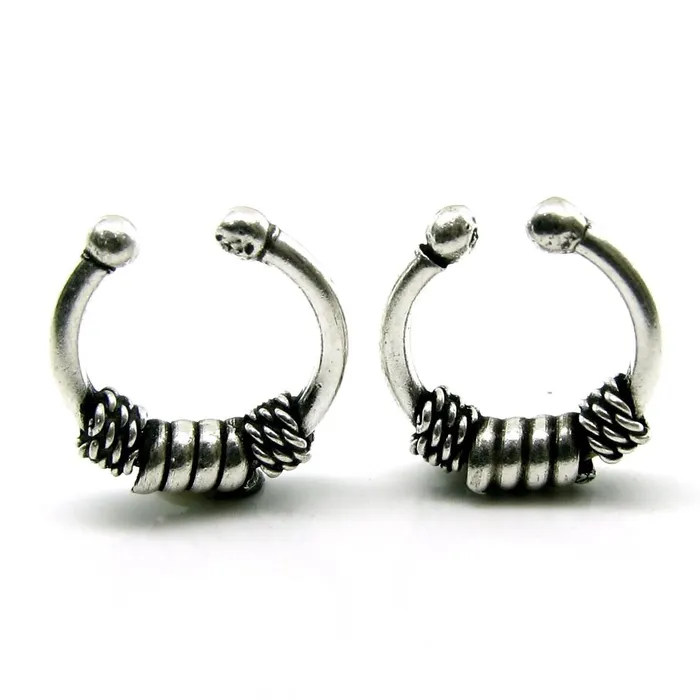 Karizma Jewels Rings 2pc 925 Sterling Silver No piercing Septum nose ear Ring Tribal Body jewelry Karizma Jewels Rings 2pc 925 Sterling Silver No piercing Septum nose ear Ring Tribal Body jewelry