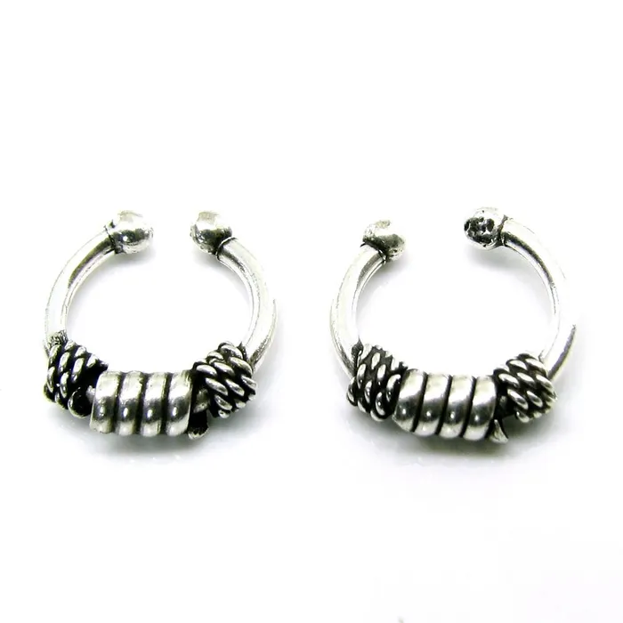 Karizma Jewels Rings 2pc 925 Sterling Silver No piercing Septum nose ear Ring Tribal Body jewelry