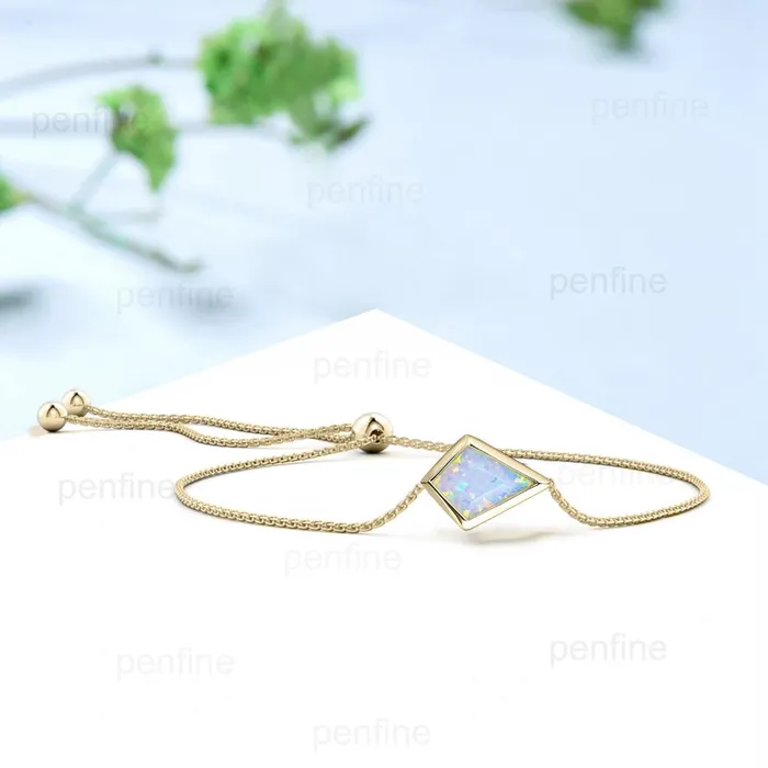 PENFINE Bracelets Bezel Set Kite cut white opal bracelet Minimalist dainty bracelet vintage unique Stackable Bracelet For Women art deco anniversary gift PENFINE Bracelets Bezel Set Kite cut white opal bracelet Minimalist dainty bracelet vintage unique Stackable Bracelet For Women art deco anniversary gift