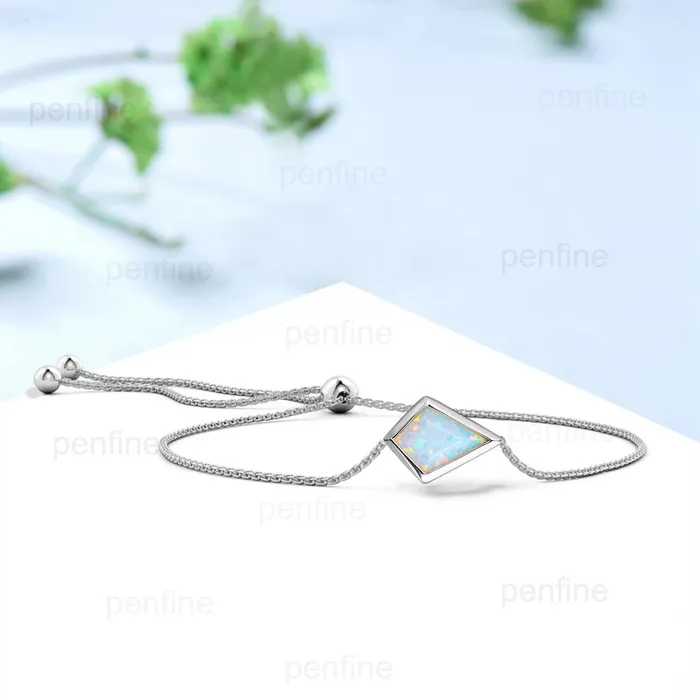 PENFINE Bracelets Bezel Set Kite cut white opal bracelet Minimalist dainty bracelet vintage unique Stackable Bracelet For Women art deco anniversary gift PENFINE Bracelets Bezel Set Kite cut white opal bracelet Minimalist dainty bracelet vintage unique Stackable Bracelet For Women art deco anniversary gift