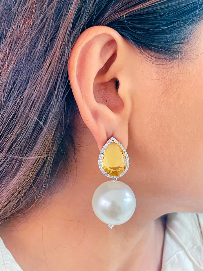 PRERTO ECOMMERCE PRIVATE LIMITED Yellow Pearl Drop Earrings Earrings