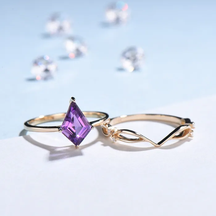 Rings 7x10mm Kite Cut Amethyst Ring Set Solitaire 15CT Purple Amethyst Engagement Ring Simple Rose Gold February Birthstone Wedding Bridal Set PENFINE Rings 7x10mm Kite Cut Amethyst Ring Set Solitaire 15CT Purple Amethyst Engagement Ring Simple Rose Gold February Birthstone Wedding Bridal Set PENFINE