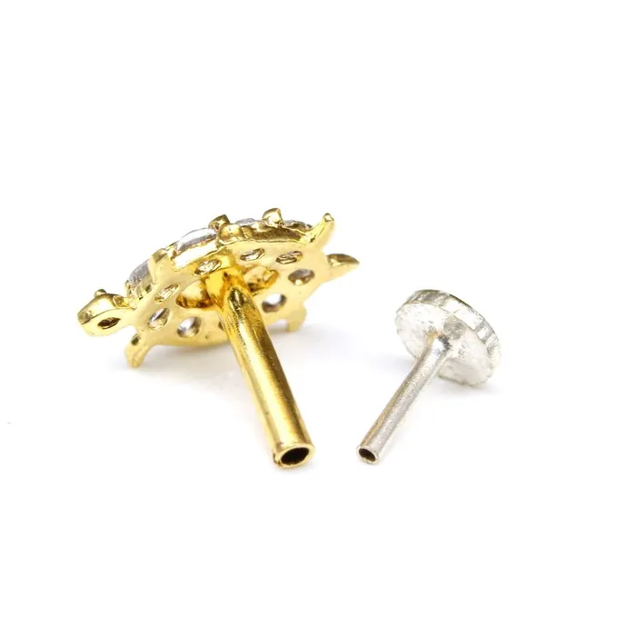 Rings Indian Turtle Nose ring White CZ studded gold plated Piercing Nose stud push pin Karizma Jewels