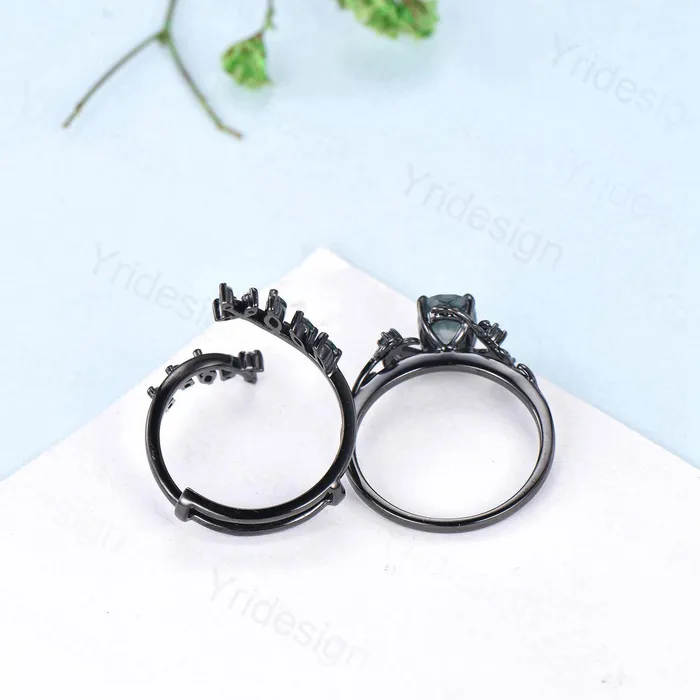 Rings PENFINE Unique gothic black gold onyx engagement ring set leaf nature inspired emerald wedding ring set twig vine marquise moss agate bridal set Rings PENFINE Unique gothic black gold onyx engagement ring set leaf nature inspired emerald wedding ring set twig vine marquise moss agate bridal set