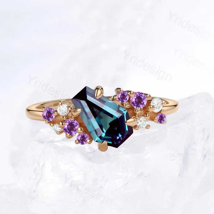 Unique Coffin Alexandrite engagement ring colorchange cluster amethyst moissanite anniversary ring for women June birthstone wedding gifts PENFINE Rings Unique Coffin Alexandrite engagement ring colorchange cluster amethyst moissanite anniversary ring for women June birthstone wedding gifts PENFINE Rings