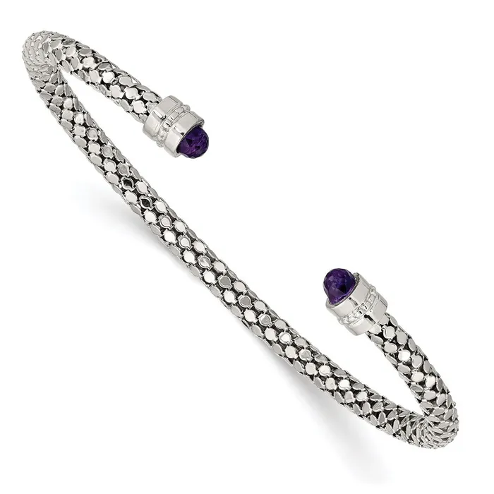 WB Choice Jewelry Bracelets Sterling Silver Amethyst Textured Cuff BraceletWBCQG4808 WB Choice Jewelry Bracelets Sterling Silver Amethyst Textured Cuff BraceletWBCQG4808