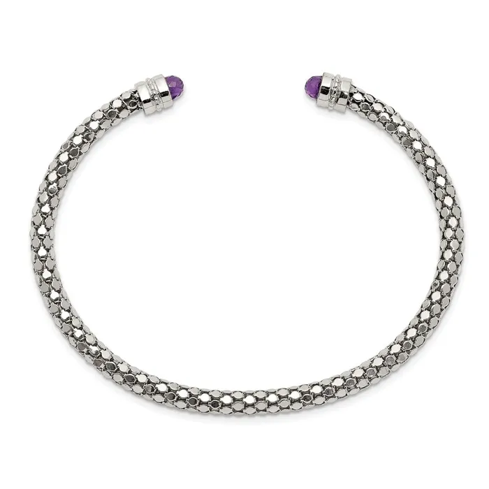 WB Choice Jewelry Bracelets Sterling Silver Amethyst Textured Cuff BraceletWBCQG4808 WB Choice Jewelry Bracelets Sterling Silver Amethyst Textured Cuff BraceletWBCQG4808