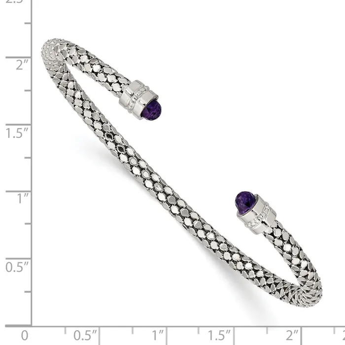 WB Choice Jewelry Bracelets Sterling Silver Amethyst Textured Cuff BraceletWBCQG4808 WB Choice Jewelry Bracelets Sterling Silver Amethyst Textured Cuff BraceletWBCQG4808