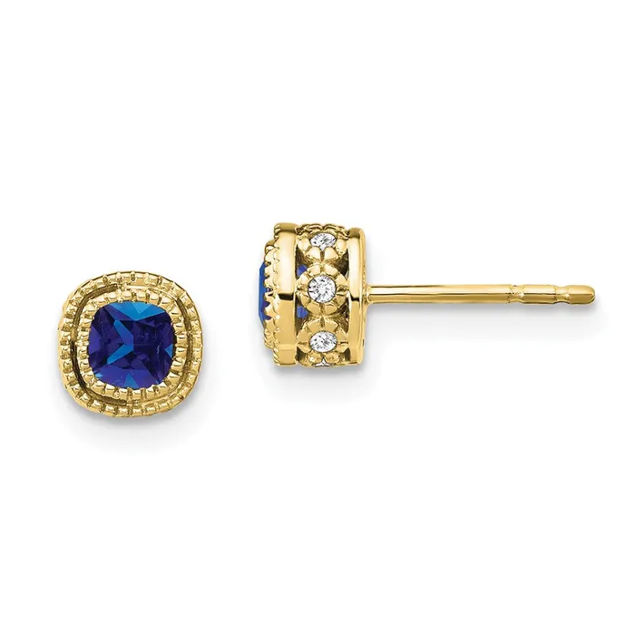 WB Choice Jewelry Earrings 10k Cushion Sapphire and Diamond EarringsWBCEM7092SA0101YA
