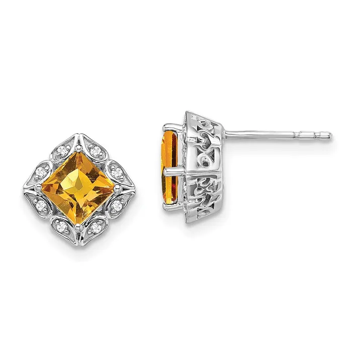 WB Choice Jewelry Earrings 14k White Gold Square Citrine and Diamond EarringsWBCEM7082CI008WA
