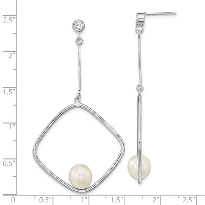 WB Choice Jewelry Earrings Sterling Silver Rhoplated 78mm White Rice FWC Pearl CZ Dangle EarringsWBCQE16353 WB Choice Jewelry Earrings Sterling Silver Rhoplated 78mm White Rice FWC Pearl CZ Dangle EarringsWBCQE16353