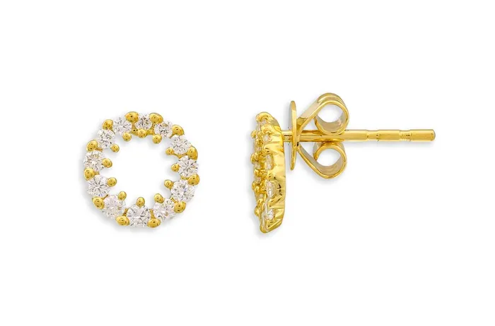 Albert Hern Earrings 14kt Gold 3 Prong Open Circle Diamonds Studs Earrings