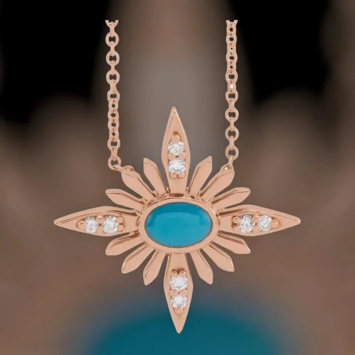 AlbrechtJewellery Necklaces Turquoise and Diamond Starburst Celestial Necklace 14K Gold AlbrechtJewellery Necklaces Turquoise and Diamond Starburst Celestial Necklace 14K Gold