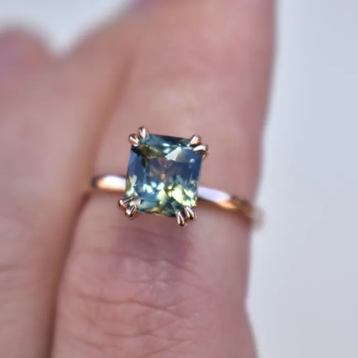 AlbrechtJewellery Parti Sapphire Solitaire Engagement Ring With Double Claw Prongs 14K Rose Gold Rings AlbrechtJewellery Parti Sapphire Solitaire Engagement Ring With Double Claw Prongs 14K Rose Gold Rings