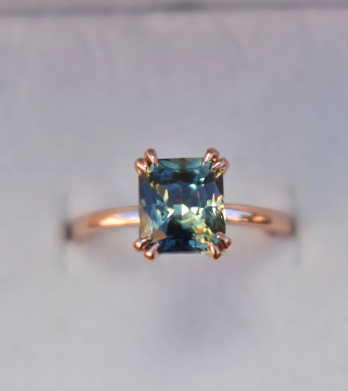 AlbrechtJewellery Parti Sapphire Solitaire Engagement Ring With Double Claw Prongs 14K Rose Gold Rings AlbrechtJewellery Parti Sapphire Solitaire Engagement Ring With Double Claw Prongs 14K Rose Gold Rings