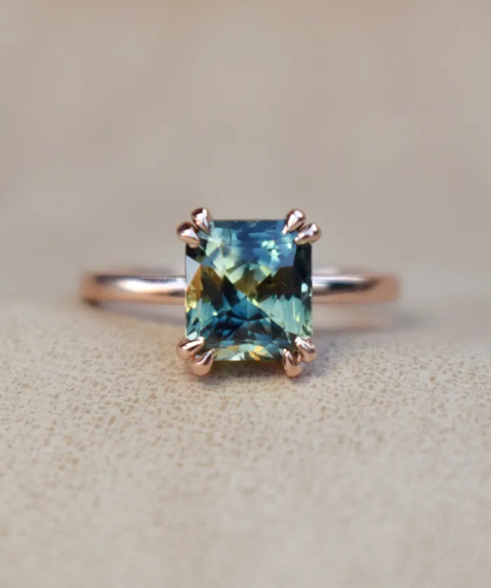AlbrechtJewellery Parti Sapphire Solitaire Engagement Ring With Double Claw Prongs 14K Rose Gold Rings AlbrechtJewellery Parti Sapphire Solitaire Engagement Ring With Double Claw Prongs 14K Rose Gold Rings