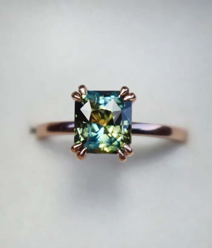 AlbrechtJewellery Parti Sapphire Solitaire Engagement Ring With Double Claw Prongs 14K Rose Gold Rings AlbrechtJewellery Parti Sapphire Solitaire Engagement Ring With Double Claw Prongs 14K Rose Gold Rings