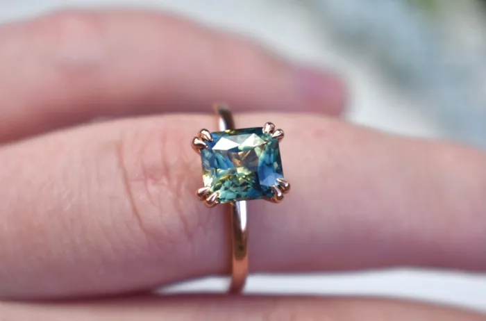 AlbrechtJewellery Parti Sapphire Solitaire Engagement Ring With Double Claw Prongs 14K Rose Gold Rings AlbrechtJewellery Parti Sapphire Solitaire Engagement Ring With Double Claw Prongs 14K Rose Gold Rings