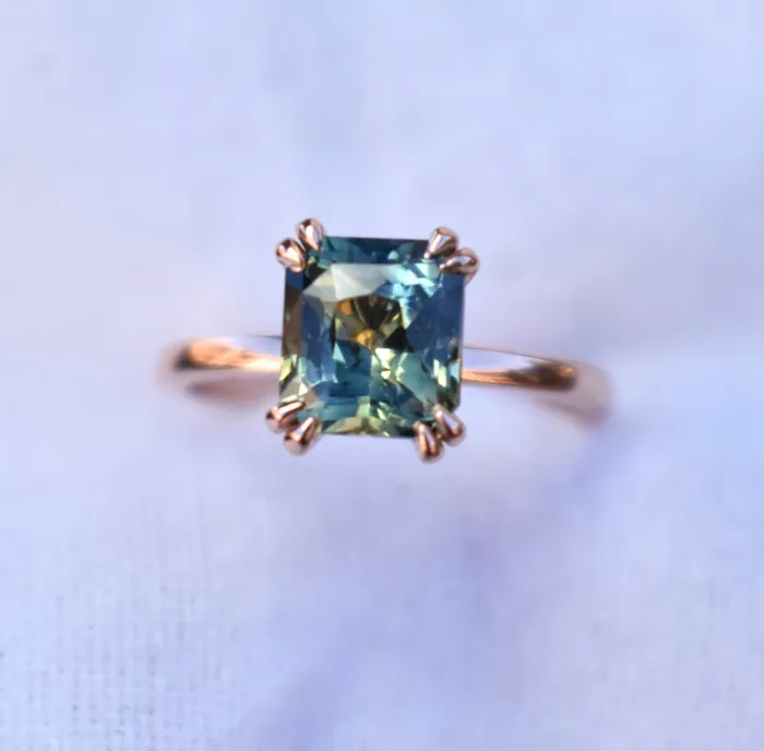 AlbrechtJewellery Parti Sapphire Solitaire Engagement Ring With Double Claw Prongs 14K Rose Gold Rings AlbrechtJewellery Parti Sapphire Solitaire Engagement Ring With Double Claw Prongs 14K Rose Gold Rings